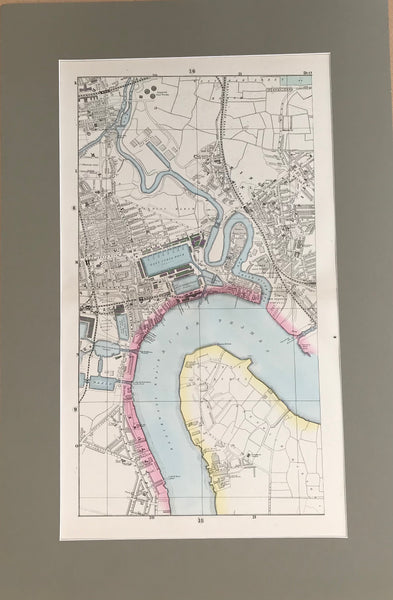 Mounted 1880 Large Street Plan of East India Dock and Greenwich Marshes by Bacon