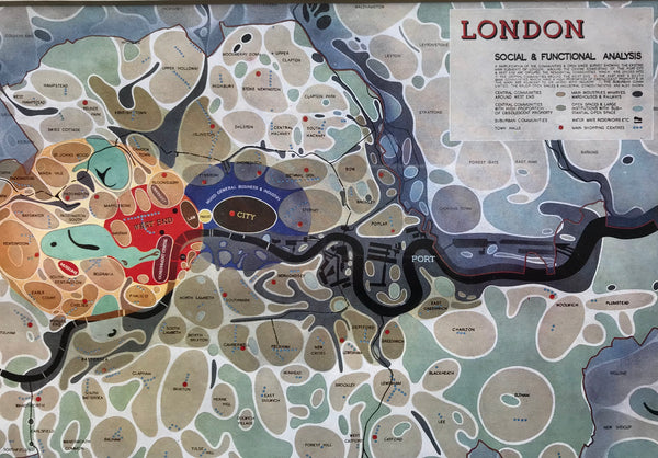 Framed 1943 Map of London showing Social and Functional Analysis. – The ...