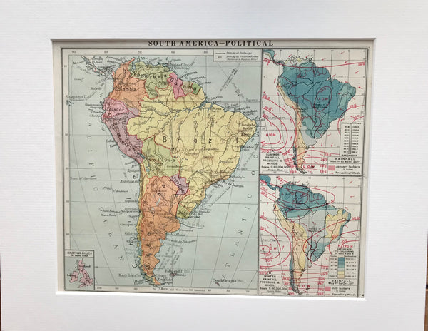 1930 Mounted Political Map of South America.