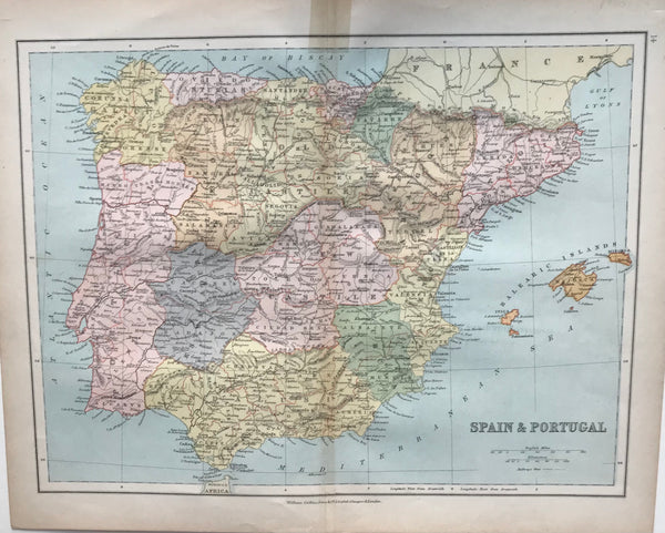 1880 Map of Spain and Portugal by Collins.