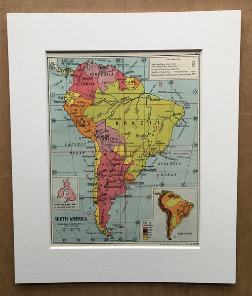 Mounted 1960 Political Map of South America.