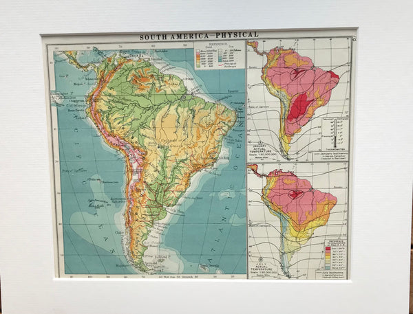1930 Mounted Physical Map of South America