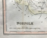 1845 Original Hand Coloured map of Norfolk by Creighton.