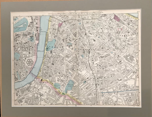 Large Mounted 1880 Street Plan of Southwark by Bacon.