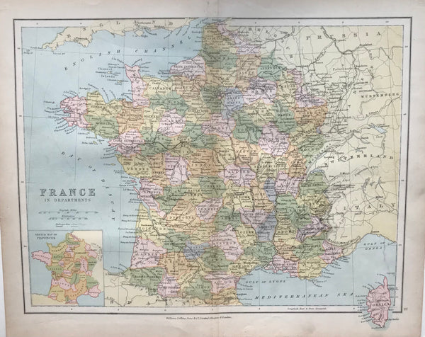 1880 Map of France by Collins.